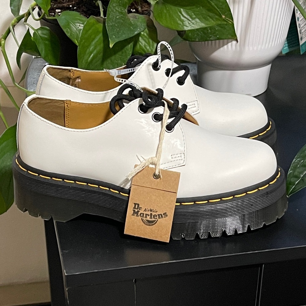 Dr. Martens White Leather Platform Oxfords Jadon/1461 Quad